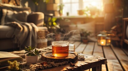 Wall Mural - Warm interior decor with tea. Homey feel concept.