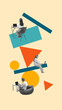 © Lustre Art Group  - Contemporary art collage. Young people working or studying remotely against background with geometric shapes and vibrant colors. Concept of business, human resources, co-working, freelance. Ad