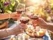 © Paulius - Sunny Garden Soiree: Friends Toasting Wine Glasses and Celebrating Together