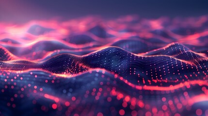Poster - vibrant cyber landscape with floating digital elements and copy space