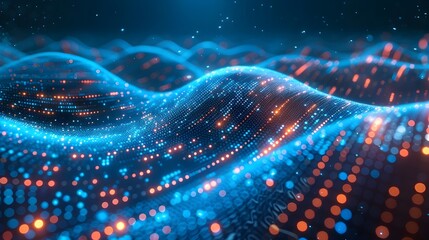 Poster - flowing digital data streams through futuristic high tech cyber network abstract background