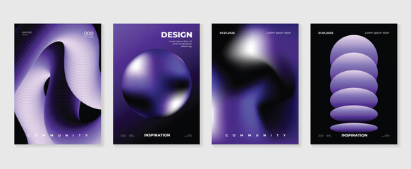 Modern gradient poster background vector set. Minimalist style cover template with vibrant perspective 3d geometric prism shapes collection. Ideal design for social media, cover, banner, flyer.