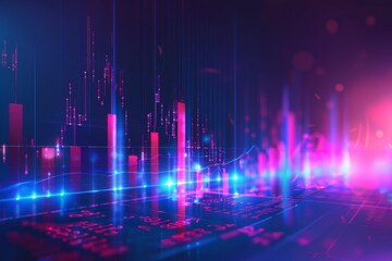 Stock exchange market graph and progress of business financial and investment data analysis on blue background 