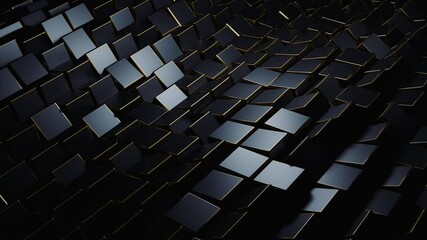 Poster - Moving black cubes with gold edges. Abstract modern background.