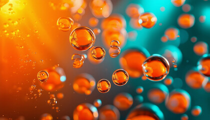 Poster - Abstract Background with Liquid Bubbles in Vibrant Orange and Teal Colors 