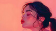 © Daniel - illustration of a young woman giving a kiss, profile view - pink background