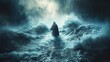 © The - Jesus Walking on Water During Storm: Biblical Theme.