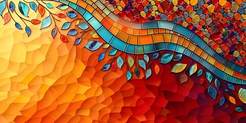 Poster - Vibrant Mosaic Patterned Decorative Frame with Intricate Geometric Designs on Colorful Background