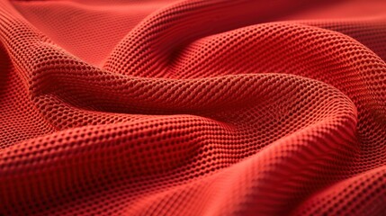 Red synthetic sport fabric texture showing breathable material.