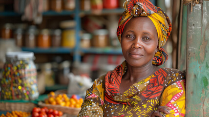 Wall Mural - Tanzanian businesswoman at her shop,generative ai