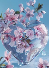 Wall Mural - Pink Cherry Blossoms Encased in a Crystal Heart