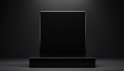 Wall Mural - black glossy square podium with free space