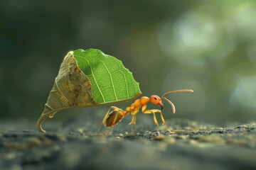 Leaf-Cutting Ant with Piece of Leaf