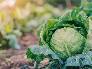 Wall Mural - Harvesting Fresh Green Cabbage: A Closer Look at Organic Vegetable Farms