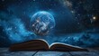 © BG_Illustrations - Conceptual Earth Open Book Glowing Starry Sky