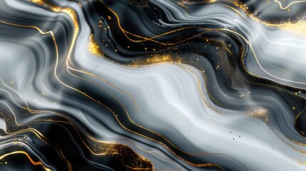 Canvas Print - Abstract luxury fluid art painting in black and white with gold veins, perfect for backgrounds and designs