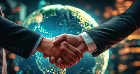 Global business cooperation handshake