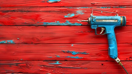 Poster - Illustration of a pneumatic nail gun with a sleek design centered with empty space on the right Stock Photo with copy space