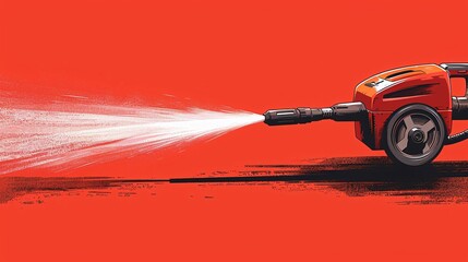 Poster - Illustration of a power washer with high-pressure hose centered with significant empty space on the left Stock Photo with copy space