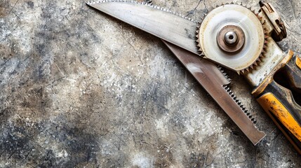 Poster - Illustration of a tile cutter with sharp blades centered with significant empty space on the right Stock Photo with copy space