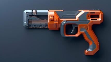 Poster - Illustration of a power reciprocating saw with ergonomic handles centered with empty space on the right Stock Photo with copy space