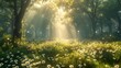 © tonpreecha - A modern meadow with transparent wildflowers and bioluminescent grasses, creating a peaceful scene