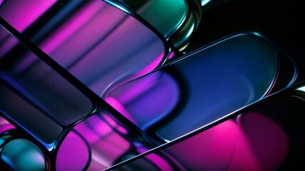 Wall Mural - Looped seamless pattern animation of energy dynamic abstract footage with glowing 3D grid waves, geometric square cube, reflective material glass with motion blur effect, blend of vibrant color shapes