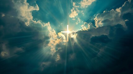 The Divine Light in Heaven is a symbol of God's presence, truth, spiritual illumination. God's love and grace A cross-shaped beam of light blesses the world with heavenly light.