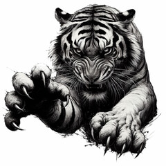 Wall Mural - tiger with claws tattoo illustration design