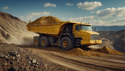 Yellow mining dump truck