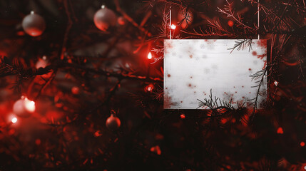 Wall Mural - christmas background with christmas tree and red garland lights. copy space.