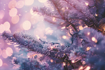 Wall Mural - christmas and new year holidays background. christmas tree branches with bokeh lights