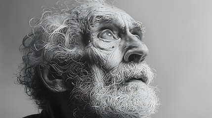 Line art portrait of an elderly man with a wise and contemplative expression, perfect for depicting experience and wisdom in editorial and educational contexts. 