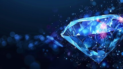 Poster - abstract sparkling blue diamond crystal gemstone for modern luxury precious accessories concept.