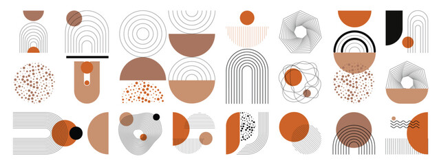 Fototapete - hand drawn abstract minimal element mid century vector set. aesthetic contemporary stripe line art, 