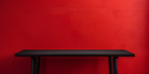 Poster - Striking Black Matte Table Against Vibrant Red Backdrop for Product Display and Branding Solutions