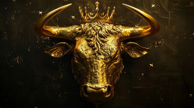 Photo of a golden cow logo with a crown