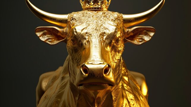 Photo of a golden cow logo with a crown
