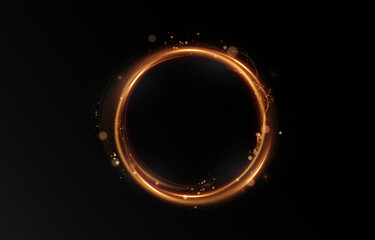 Wall Mural - Vector light line effect of golden circle. Luminous fire trail on a transparent background. Light round line with an advantage effect. Golden dust circle light png.	
