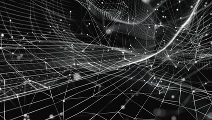 Abstract White Network on Black Background