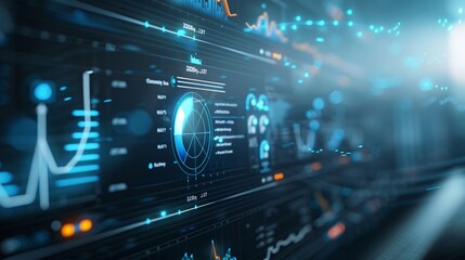 Poster - High-tech background featuring an analytics dashboard, indicating brand awareness techniques