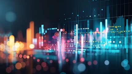 Poster - Futuristic digital background with primary colored SEO graphs, representing effective campaigns