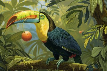 Wall Mural - Keel-billed Toucan food toss