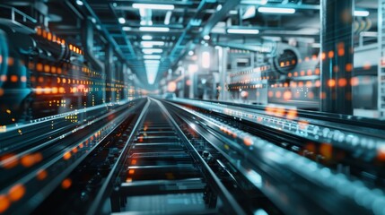 Poster - Industry 4.0. Communication network in industrial technology. Factory automation.