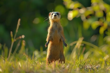 Canvas Print - Pine Martin standing on hind legs to see better