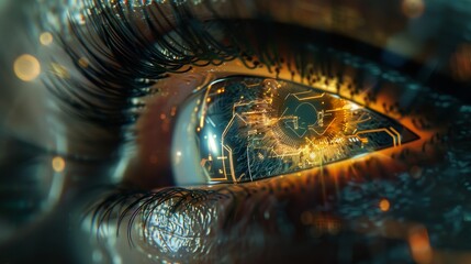 Aufkleber - Abstract image depicting a young man's eye and technology, smart contact lens display, iris verification, wearable computing, wearing an abstract image