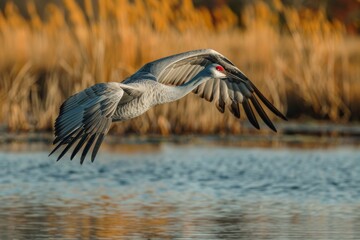 Wall Mural - Sandhill Crane landing in marsh