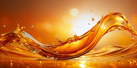 Wall Mural - A liquid wave of clear oil A bright splash of orange liquid Abstract shining background for design AI-Created Content