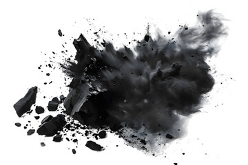 Wall Mural - Exploding black rock with dust isolated on transparent background