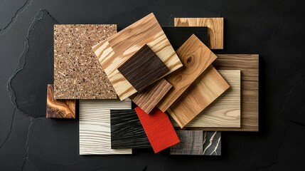 Poster - Chipboard laminate furniture material samples on black background 